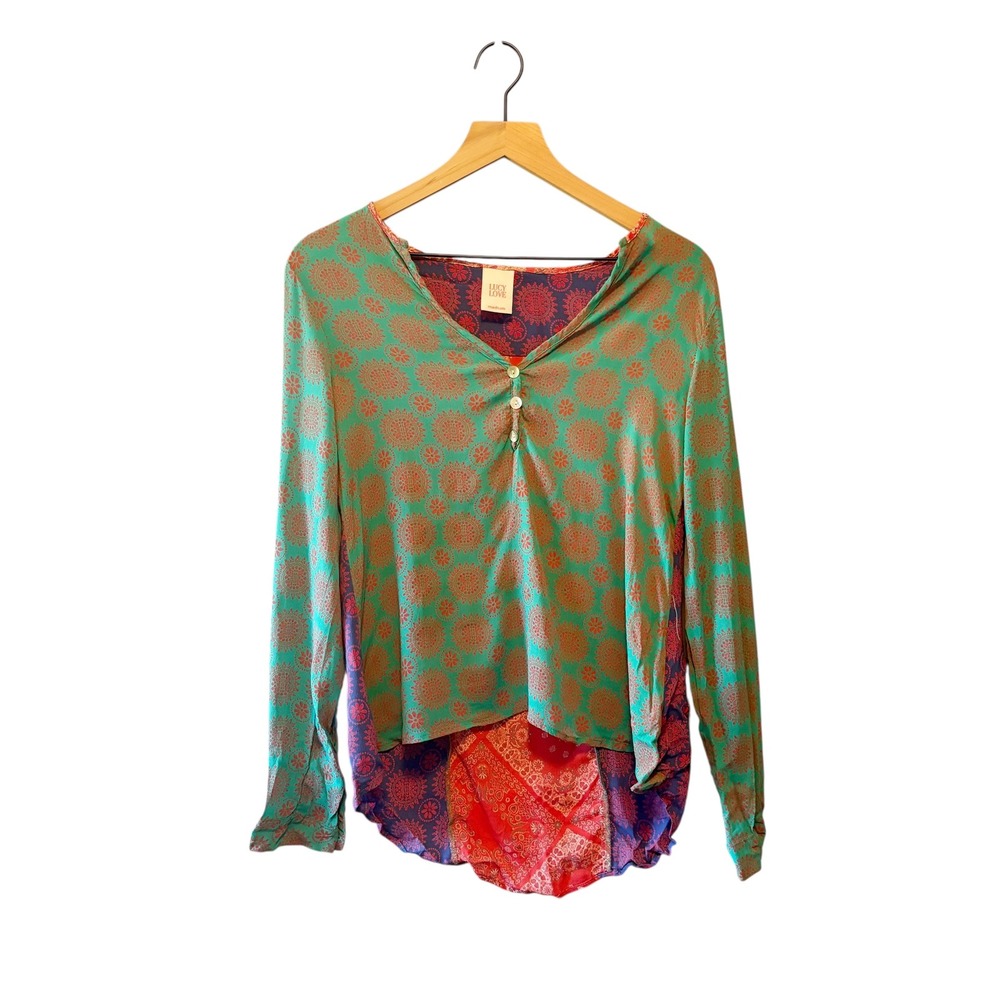 Lucy Love Topanga Canyon Top Green Red Paisley Blouse‎ Medium